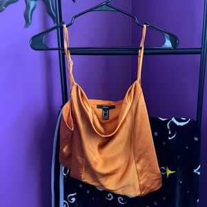 Orange satin cowl neck top